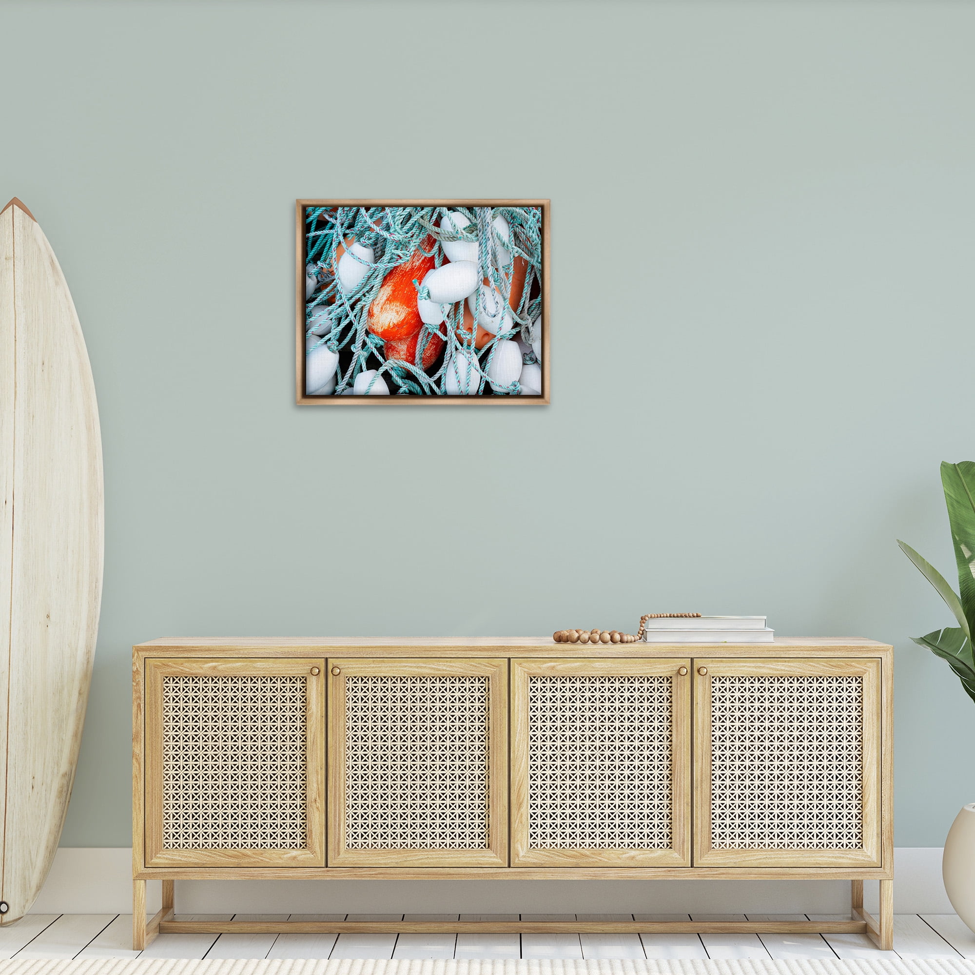 Stupell Industries Fishing Lines & Bobbers Nature Photography Brown Floater Framed Canvas Art Print Wall Art, 31 x 25