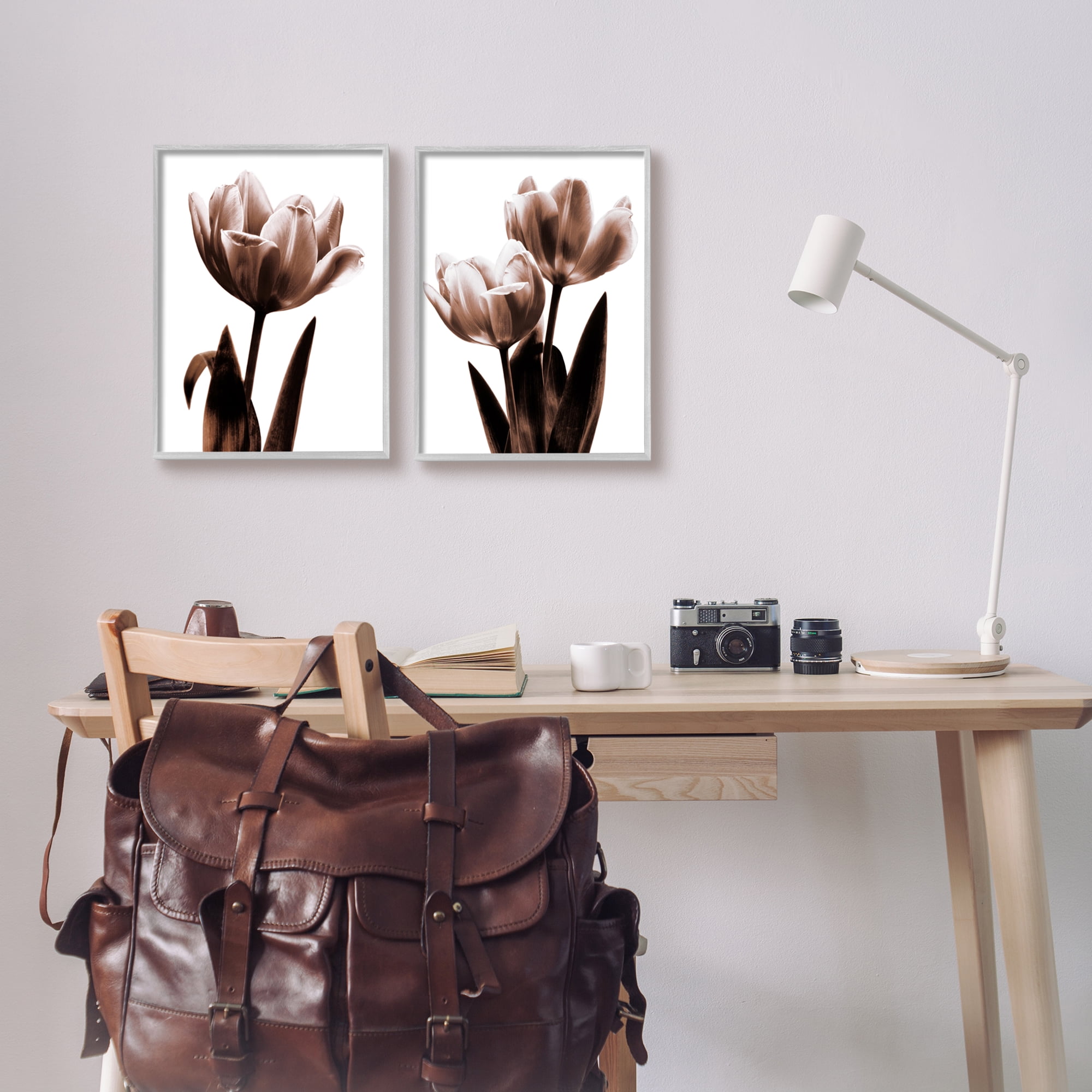 Stupell Industries Modern Tulip Silhouettes Botanical & Floral Photography Gray Framed Art Print Wall Art, 11 x 14, Set of 2