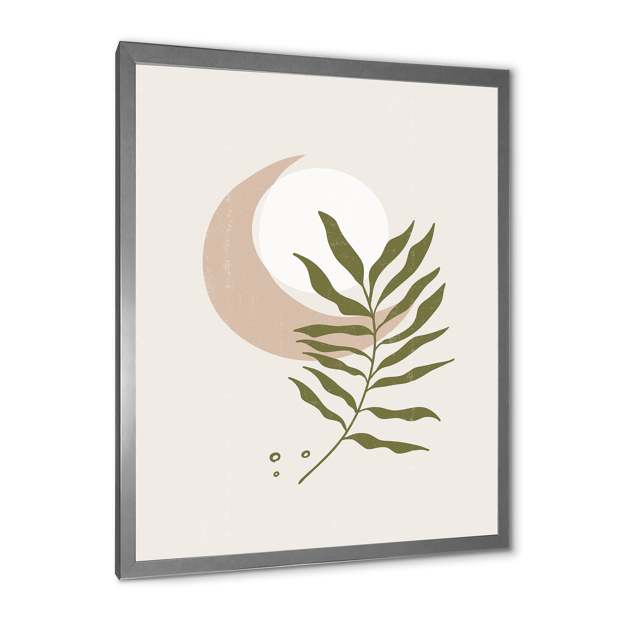 Designart 'Abstract Geometrical Leaf With Moon II' Modern Framed Art Print