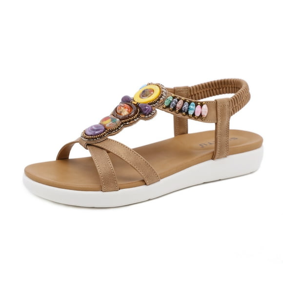 Sandales femmes Dames Gougounes Été Plates en Cuir Sandale à entre-Doigt Bohème Sandales de Marche Sandales de Plage Sandales pour femmes