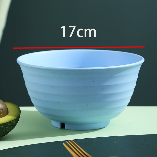 Nvzi Cuenco de plástico azul con forma de paja de trigo - 5 piezas, 17 cm - resistente, ligero, apilable, de alta calidad. Ideal para ensaladas, fideos o sopas, perfecto para picnics y acampadas.