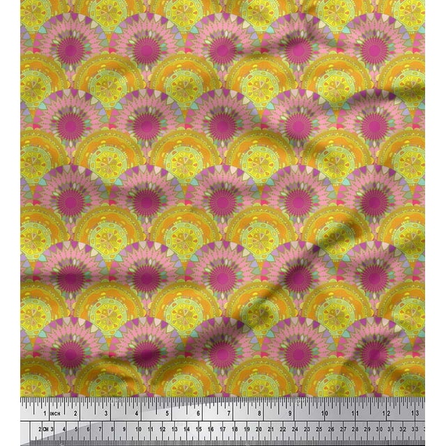 Tissu Popeline de Coton Vert Pomme Tissu Imprimé Mandala Multicolore par Yard 56 Pouces de Large
