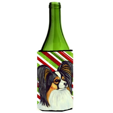 

Papillon Candy Cane Holiday Christmas Wine bottle sleeve Hugger - 24 oz.