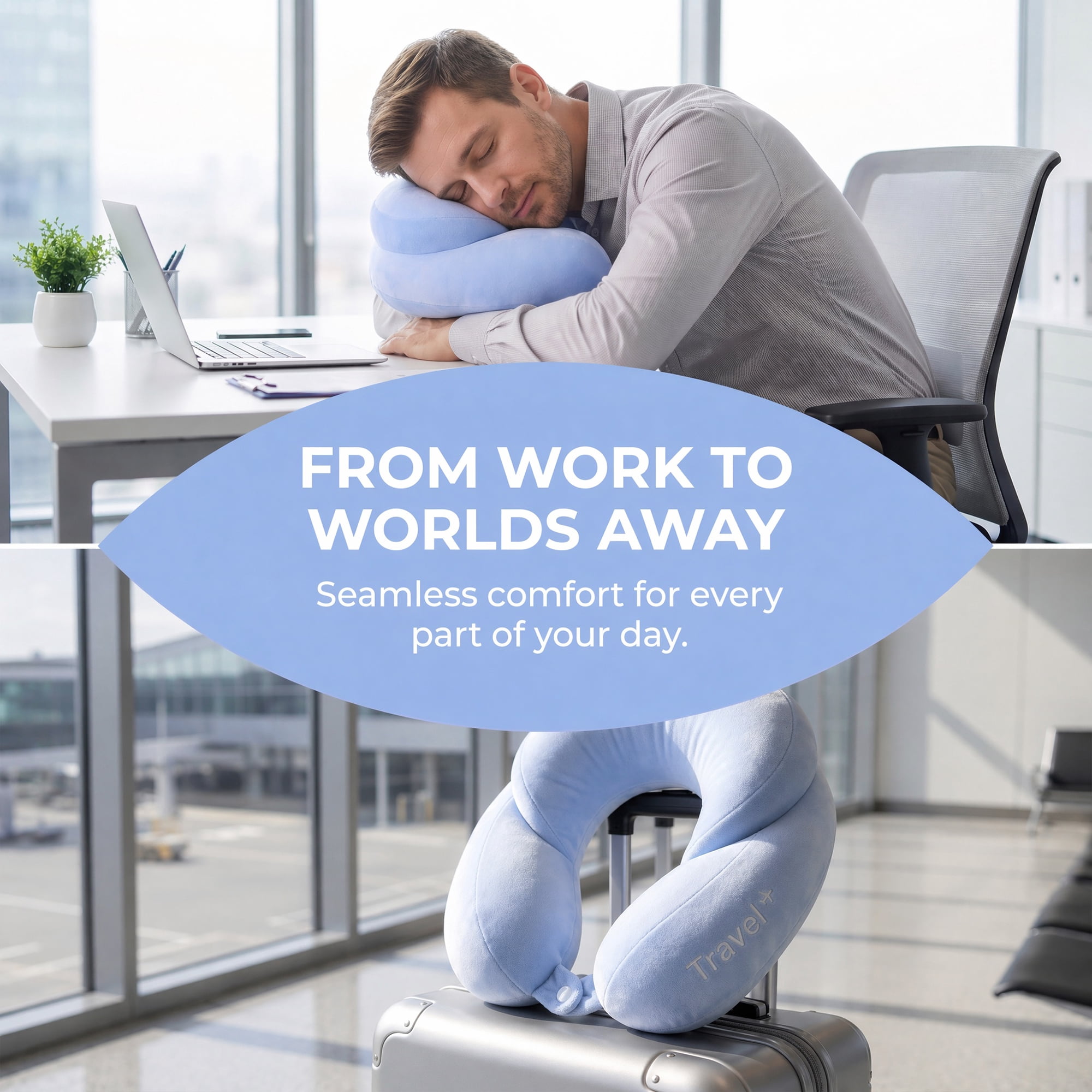 Unique Bargains  Memory Foam Travel U Shape Neck Pillow for Airplane Light Blue 11"x11"