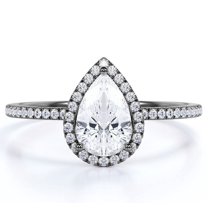 JeenMata 1.25 Carat Pear Cut April Birthstone Engagement Ring - Wedding Ring - Halo Ring - Pave Ring - Promise Ring - 18K Black Gold Plating for Women