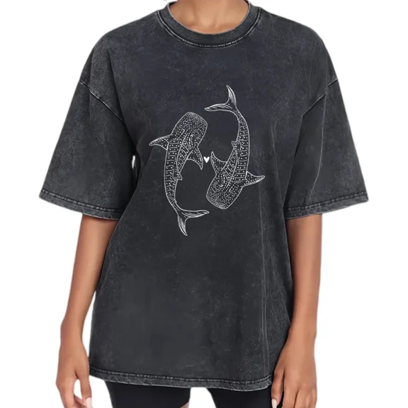 UNISHE Women's Whale Shark Graphic T-Shirt Vintage Washed Short Sleeve Crewneck Distressed Relaxed Fit Tee