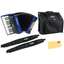 Hohner Bravo II 48 Chromatic Piano Key Accordion - Blue Bundle with Gig Bag, Adjustable Straps, and Austin Bazaar Polishing Cloth