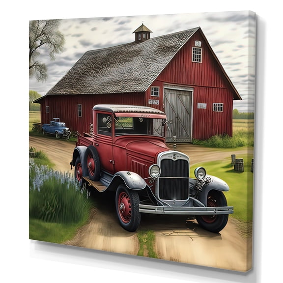 Designart 30S Ford Car In Barn I Canvas Wall Art