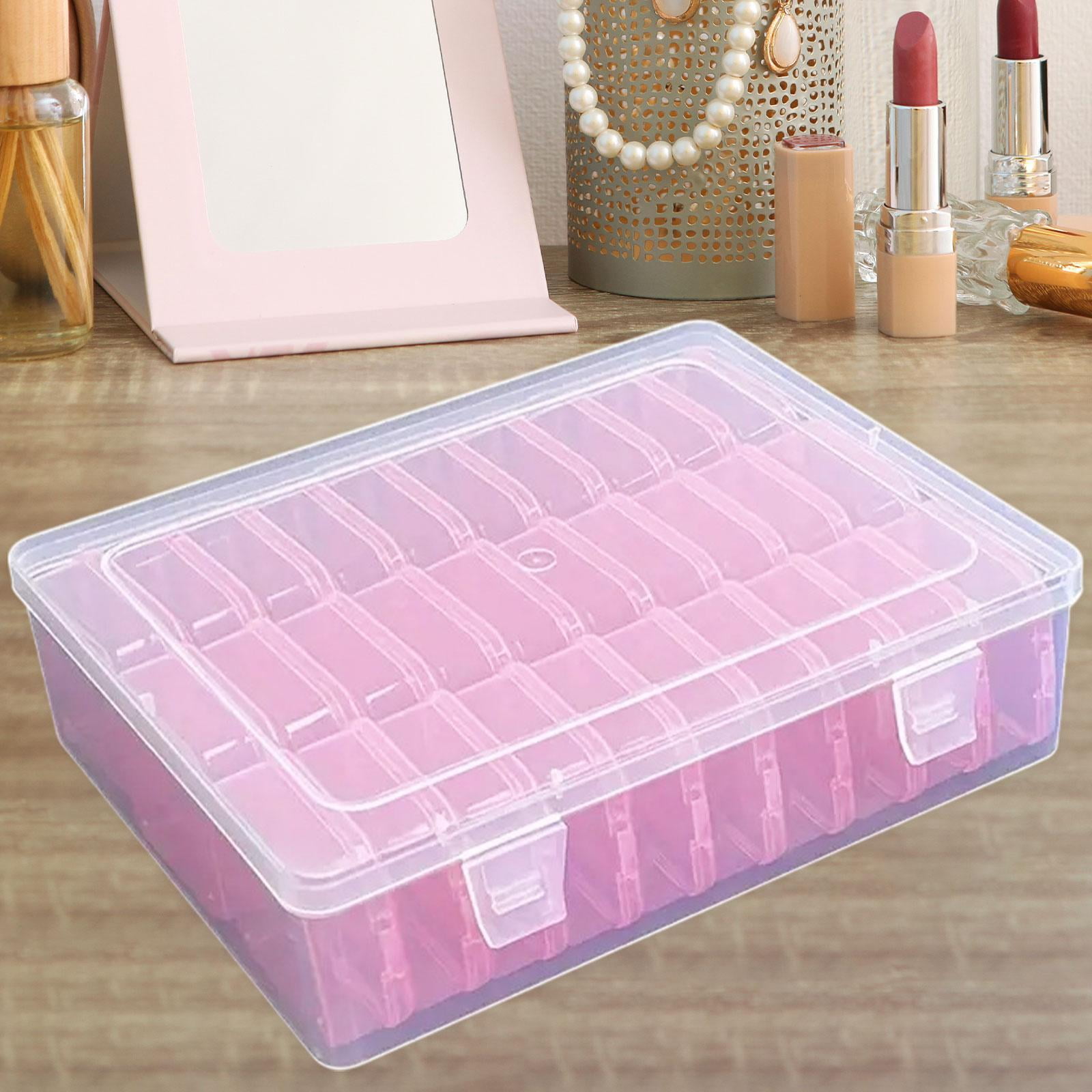 QccHieUs Clear Jewelry Organizer Box Beads Container Portable 30 Grids with Lid Cover for Pink