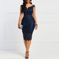 thumbnail image 1 of Vestido de mujer con encaje calado, vestido midi ajustado, sexy, con hombros descubiertos, escote en V, manga corta, vestido midi de fiesta de noche calado, 1 of 5