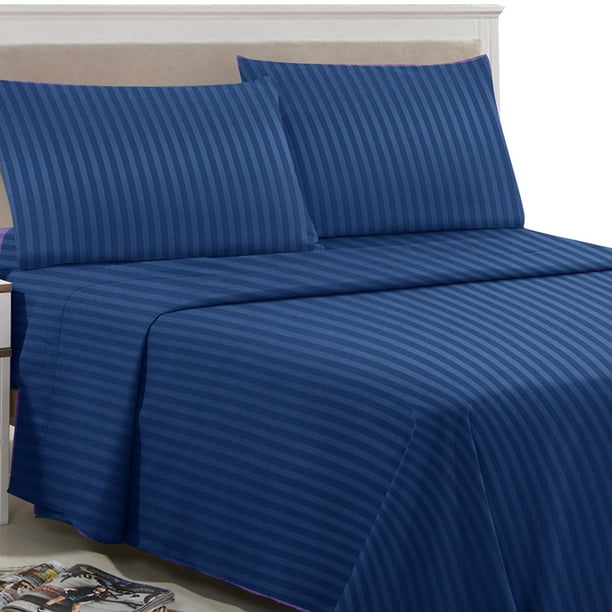 4 Piece Stripe Sheets Microfiber Queen Bed Sheet Set King Full Twin Deep Pocket Fitted Flat 2 Pillowcases Com 4 Piece Stripe Sheets Microfiber Queen, Will A Queen Flat Sheet Fit King Bed