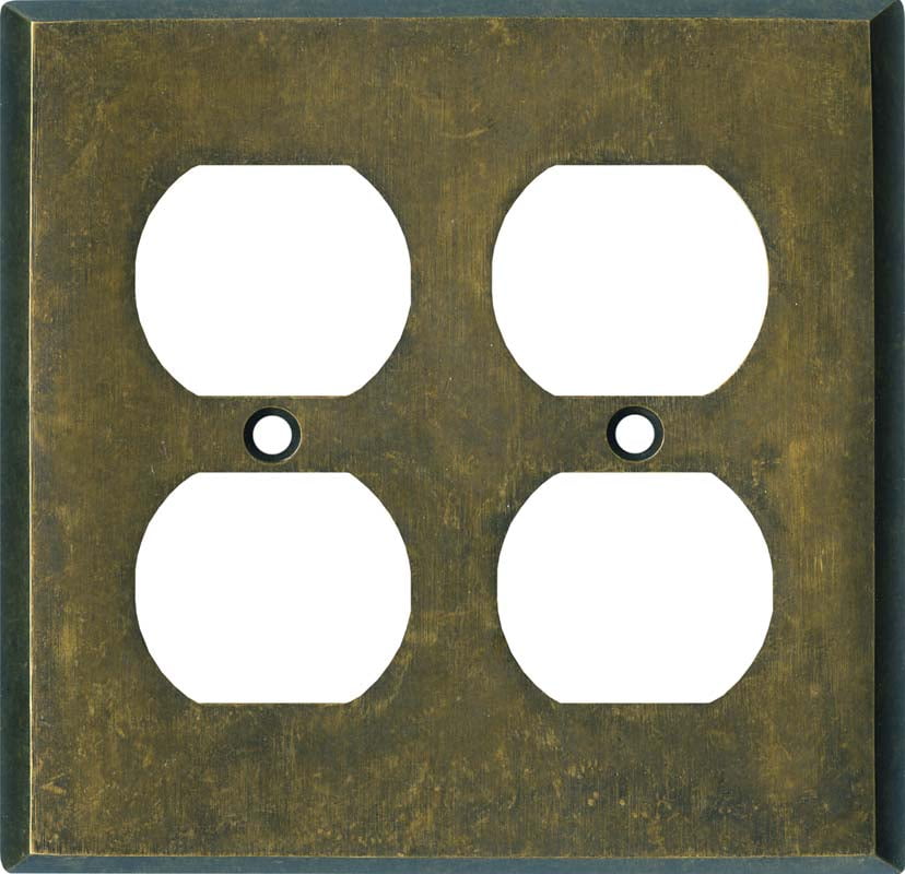 Switch Hits Dark Mottled Antique Brass 2 Gang Electrical Outlet