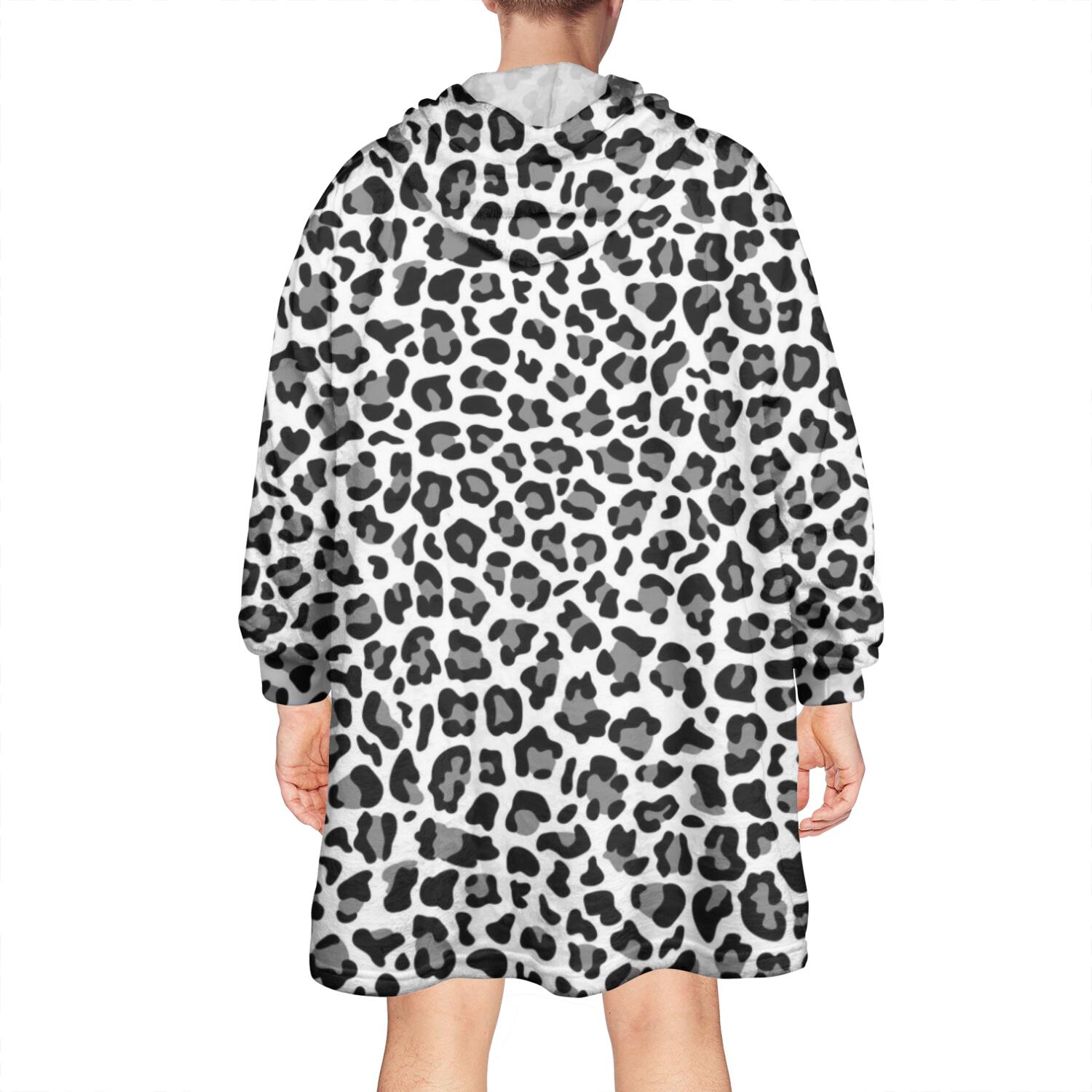 Black Leopard Print Wearable Oversized Blanket,Wearable Blanket Hoodie for Adults,Cozy Hooded Blankets with Super Pockets,Super Warm Fuzzy Pullover for Women & Men