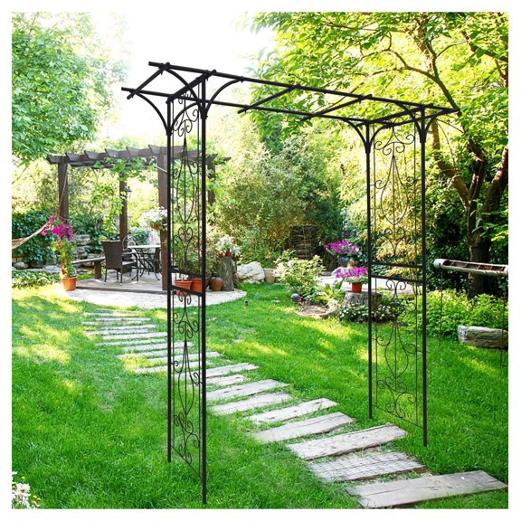 Metal Garden Arch L80.3'' x W20.47'' x H81.1'' Climbing Plants Support Rose Arch Outdoor Black