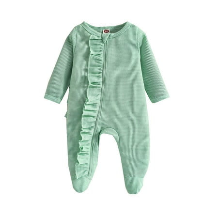 

Youmylove Infant Boys Girls Long Sleeve Ruffles Ribbed Zipper Romper Toddler Jumpsuit Clothes Baby Summer Autumn Clothing