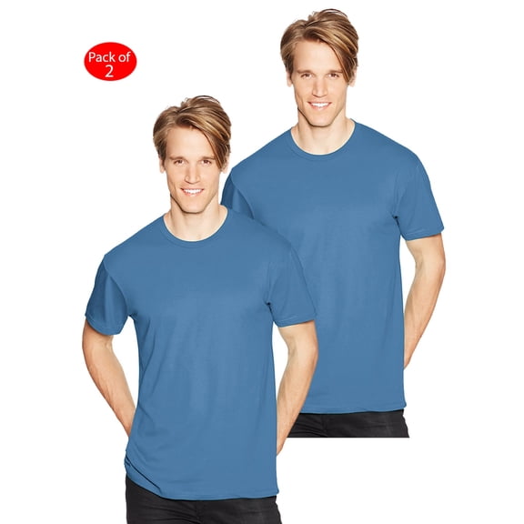 Hanes Men's Nano-T; T-shirt, Color: Denim Blue, Size: 2XL --- PACK OF 2 (Men's Athleticwear - Original Company Packing)