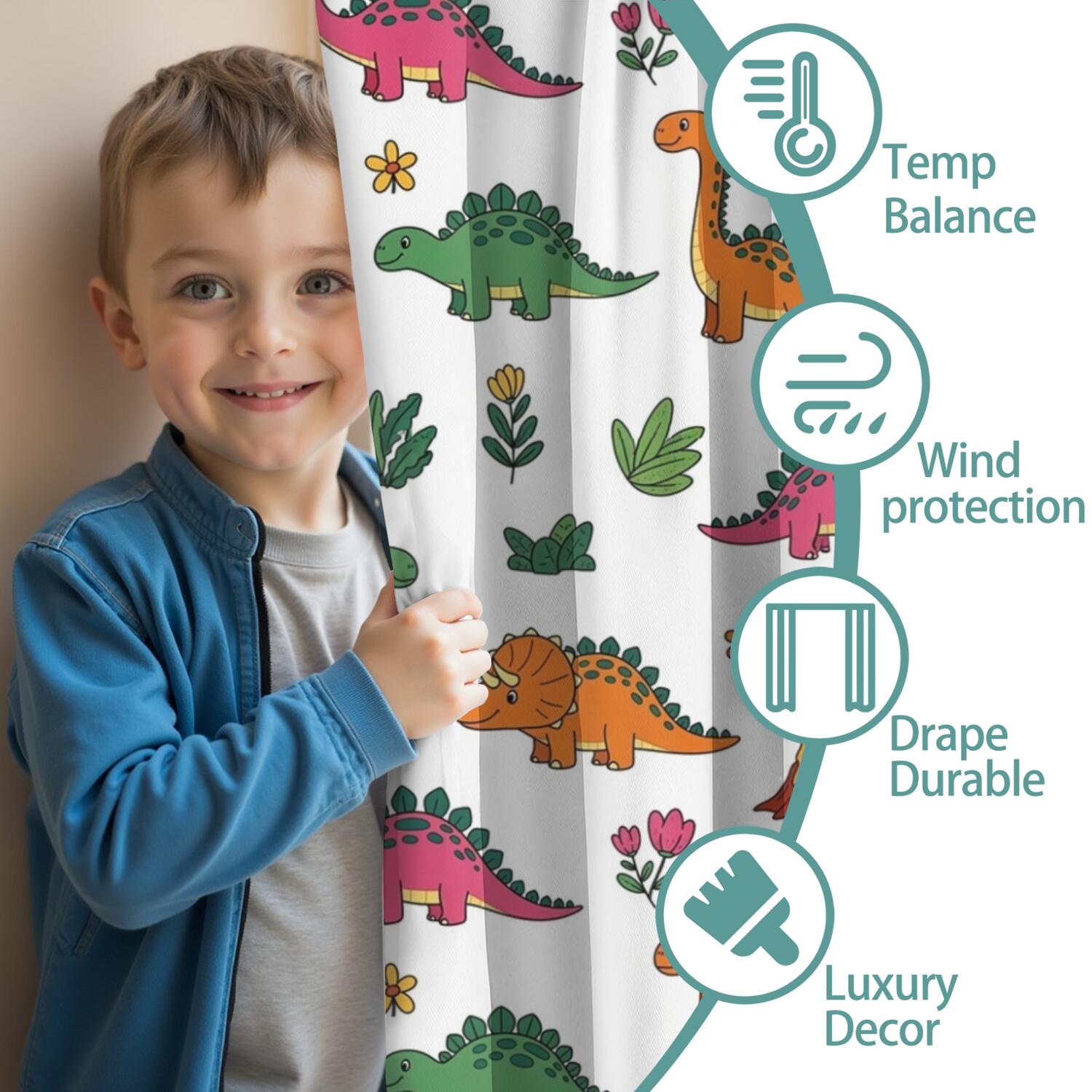 Blackout Kids Curtains,Dinosaur and Volcano Pattern Childrens Insulated Curtains Set Of 2,Bedroom Essentials,Toddler Room Decor 42"x63"