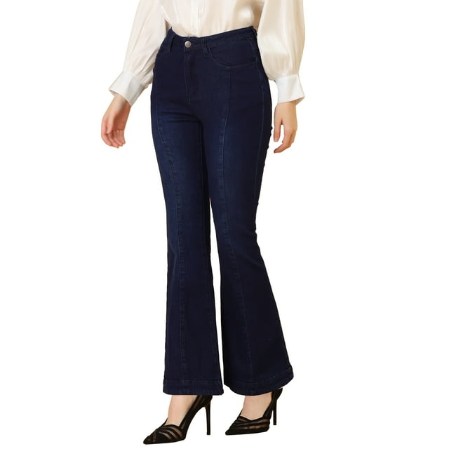 INSPIRE CHIC Pantalon Long Évasé Vintage Taille Haute Extensible pour Femmes Jeans à Boutons Cloche TP Noir Bleu