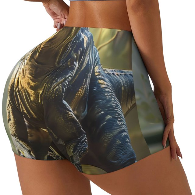 Balery Ferocious Dinosaur Pantalones cortos de entrenamiento estampados para mujer, sin costuras, ajustados, para gimnasio, yoga, correr, deportes, ejercicio activo, fitness.-XX-Large