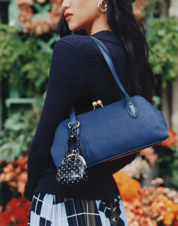 Free Assembly Women's Faux Suede Shoulder Bag with Mini Bag Charm, Navy Water