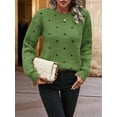 thumbnail image 5 of Women'S Polka Dots Sweaters Long Sleeve Round Neck Knitted Pullover Tops Dark Green L, 5 of 7