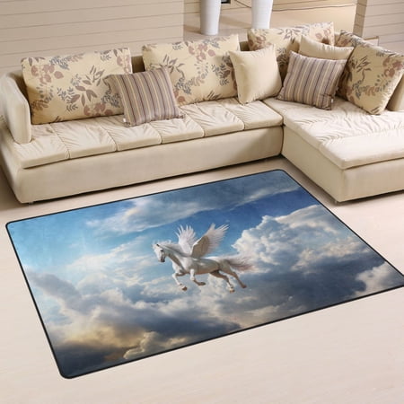 Horse Wings Clouds Sky Area Rug Washable Floor Carpet Mat 60 x 39 inch for Bedroom Living Room Kids Room Home Decor