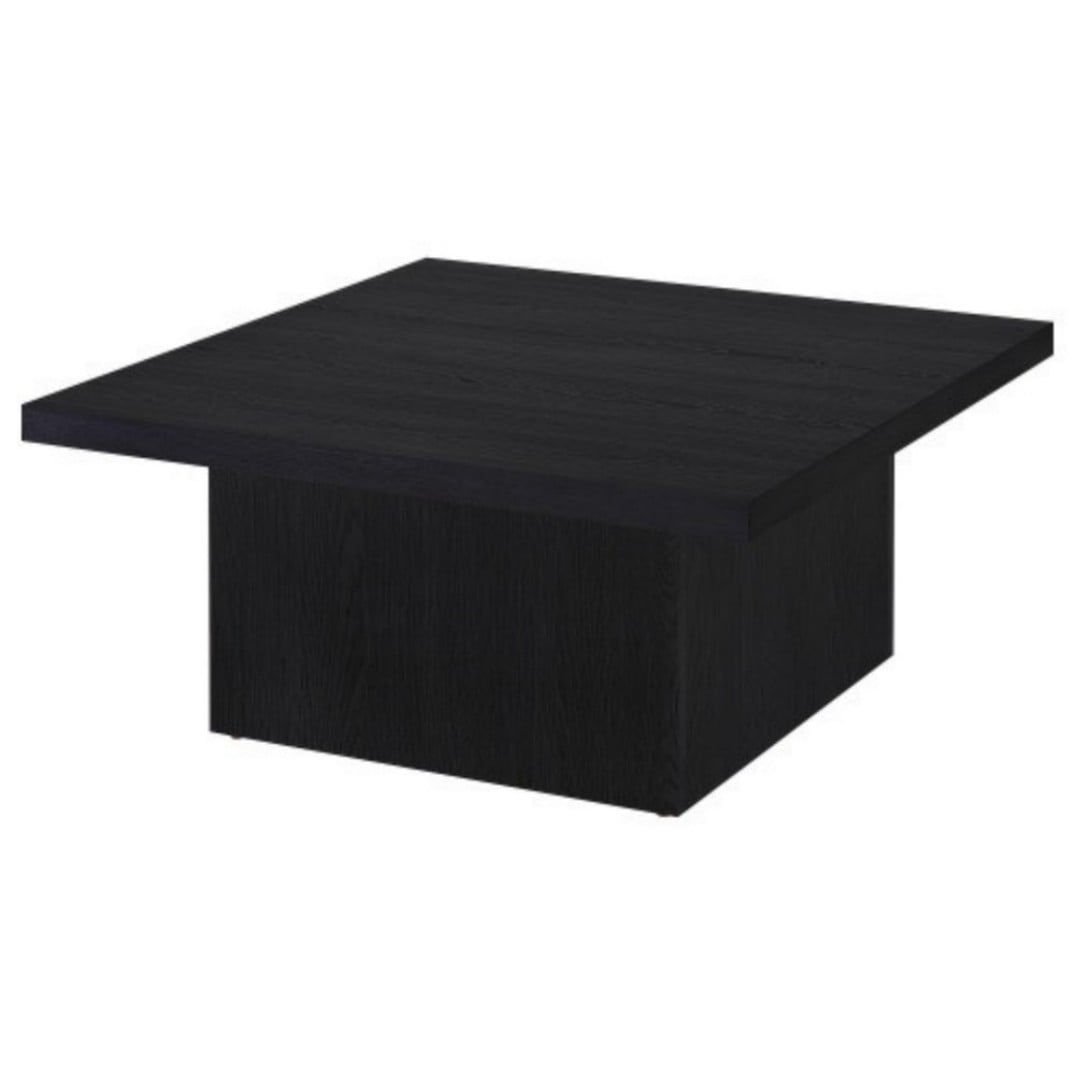 Square Coffee Table, Modern Wood-Look Pedestal Coffee Table with Matte Black Finish for Living Room, 35.5 x 35.5 in, Black