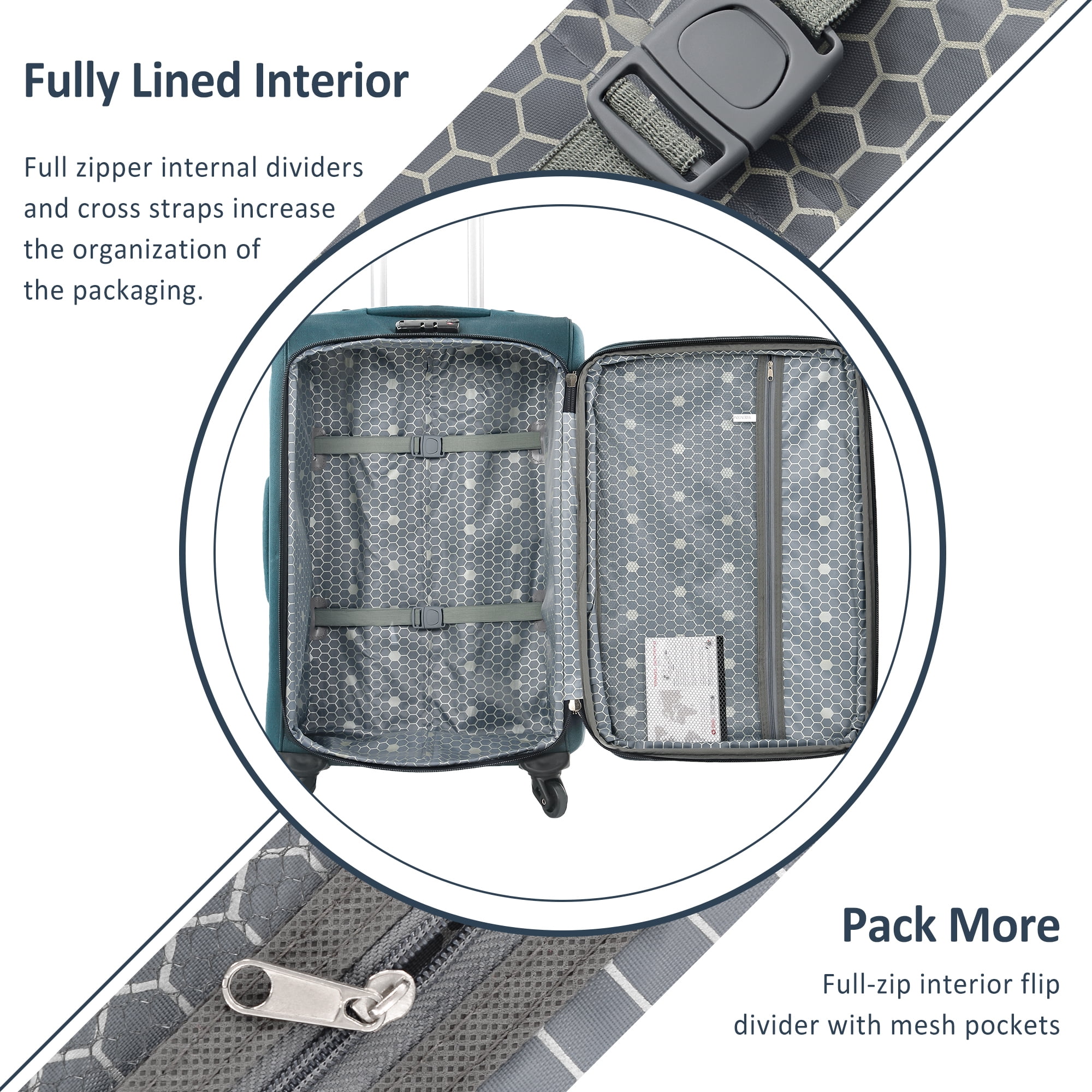 EUROCO 3 Piece Softside Luggage Set,Expandable Suitcase Set with TSA Lock and Spinner Wheels,Lightweight Suitcase for Men Women(20",24",28"),Green