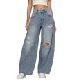 thumbnail image 3 of Atkumj Womens Ripped Jeans Fashion Baggy Button-Zip Fly Low Waisted Jeans Vintage Wash Long Length Jeans Wide Leg Women with Pockets S, 3 of 7