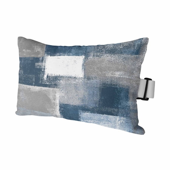 Blue Grey Ombre Outdoor Pillows for Chaise Lounge Chair Waterproof Lumbar Pillows with Insert&Strap Beach Headrest Pillow Abstract Vintage Oil Painting Gradient Pillow for Patio Pool 11"x16"