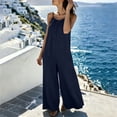 thumbnail image 4 of PWPSG Womens Summer Denim Jumpsuits Sleeveless V Neck Casual Playsuits with Drawstring Waist and Wide Leg Blue L, 4 of 8