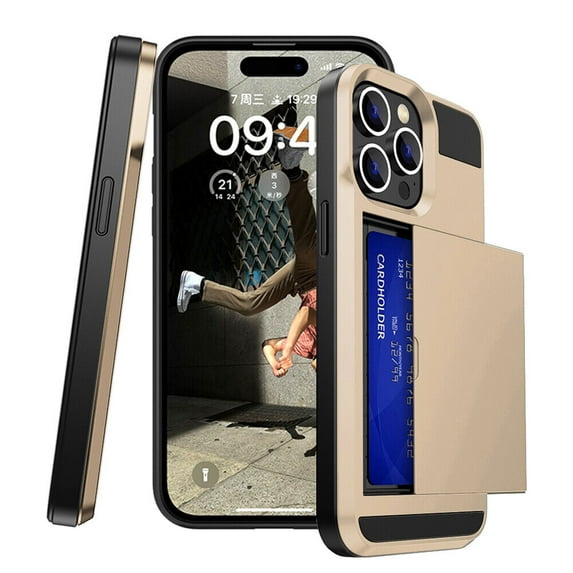 SOATUTO for iPhone 15 / 15 Plus / 15 Pro / 15 Pro Max 2023 Case with Card Holder Heavy Duty Protective Dual Layer Shockproof Hidden Card Slot Slim Wallet Case for Women&Men - iPhone 15 Plus,Gold