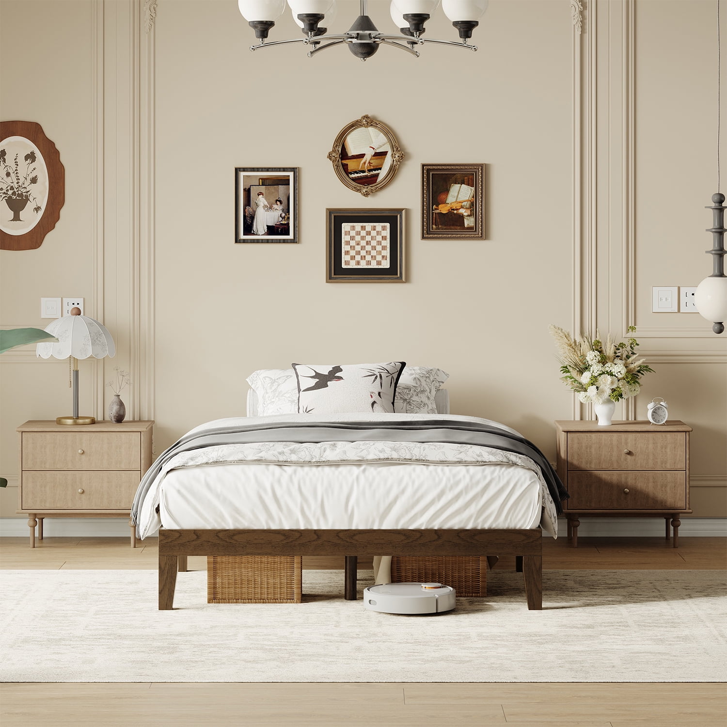 EOP Full Size Bed Frame, Solid Wood Bed Frame with Under Bed Storage, Platform Bed Frame with Wooden Slats, No Box Spring Required, Espresso