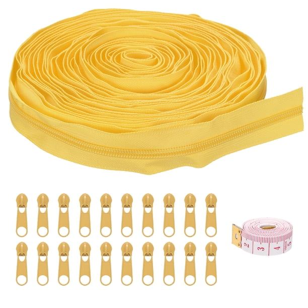 Uxcell #5 10 Yards Bulk Nylon Coil Zippers por los Yards con 20 Pcs Deslizadores de Zipper y Regla para Costura de Sastre, Dorado