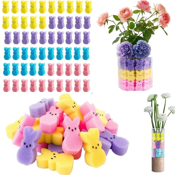 Tutuviw 64Pcs Colorful Easter Sponge Bunnies Vase Filler,DIY Sponge Easter Peeps Decorations,Easter Spring Sponge Rabbit Vase Stuffer for Spring Table Centerpieces Home Decor(Random Color)