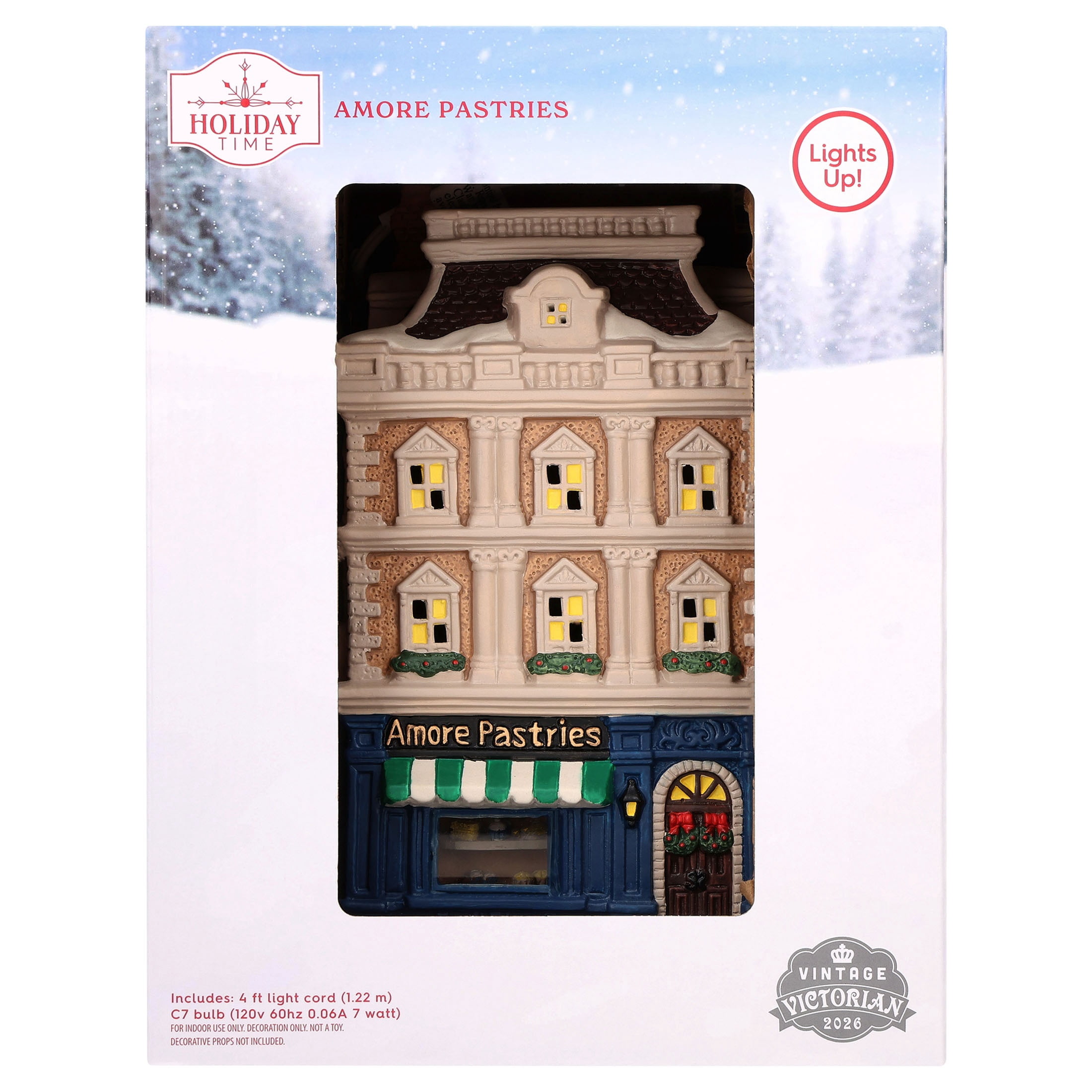 Light-Up Porcelain Amore Pastries Christmas Village Building, Multicolor, 8.87", by Holiday Time