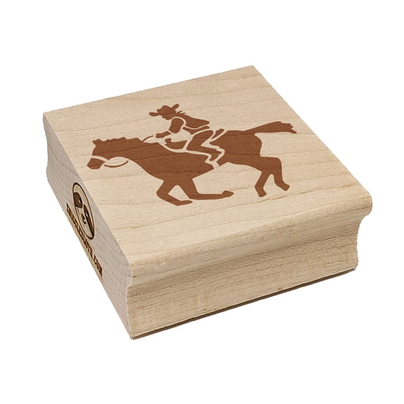 Wild Western Cowboy Riding on Horse Square Rubber Stamp Stamping Scrapbooking Crafting - Small 1.25in