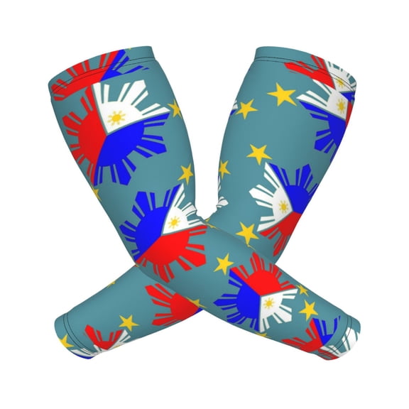Compression Arm Sleeves Cooling For Men Women Filipino Flag Stars Sun Pattern Sun Protection Sleeve Baseball Athletic Basketball Sleeve Cover
