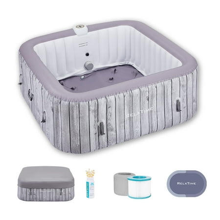RELXTIME Inflatable Hot Tub 4 to 6 Person 73 Inch Outdoor Square Portable Home Spa with 130 Soothing AirJets,Spa Cover