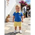 thumbnail image 5 of BemeyourBBs Toddler Baby Boy Back to School Outfit Kids Kindergarten Outfits Baby Boys Summer Clothes School Bus Embroidered Short Sleeve Zipper Lapel Shirt Tops and Plaid Pockets Shorts 2 Piece Set, 5 of 9