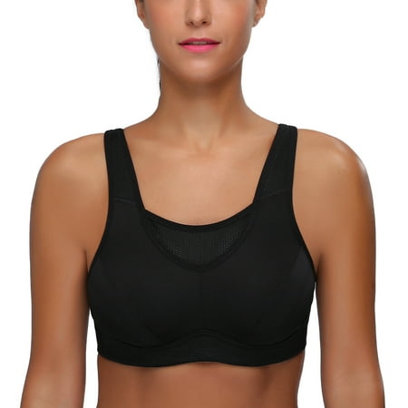 Wingslove Women's High Support Sports Bra Plus Size High Impact Wireless Full Coverage Non Padded Bounce Control, Black 34B