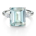 thumbnail image 2 of Gem Stone King 925 Sterling Silver 12X10MM Sky Blue Simulated Aquamarine and 2MM White Moissanite 3 Stone Engagement Ring for Women | 5.49 Cttw | Gemstone March Birthstone | Size 9, 2 of 3