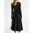 thumbnail image 4 of Long Sleeve Autumn Winter Women V-neck Slim Fit Knit Dress Knee-length Maxi Dress, 4 of 5