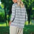 thumbnail image 5 of Womens Tops 3/4 Sleeve Printed Stripe Round Neck Casual T-shirt Loose Tops Gray L, 5 of 6