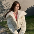 thumbnail image 3 of Women Winter Cotton Coat High Collar Neck Protection Windproof Long Sleeves Short Type Jacket Thickened Padded Single-breasted Stretchy Hem Overcoat, 3 of 8
