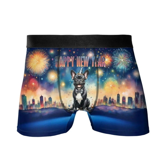 Happy New Year with French Bulldog Fireworks Holiday Xmas Winter 2025 All Over Print Boxer Briefs Underwear for Men Dad Dog Lover Gifts - 00025