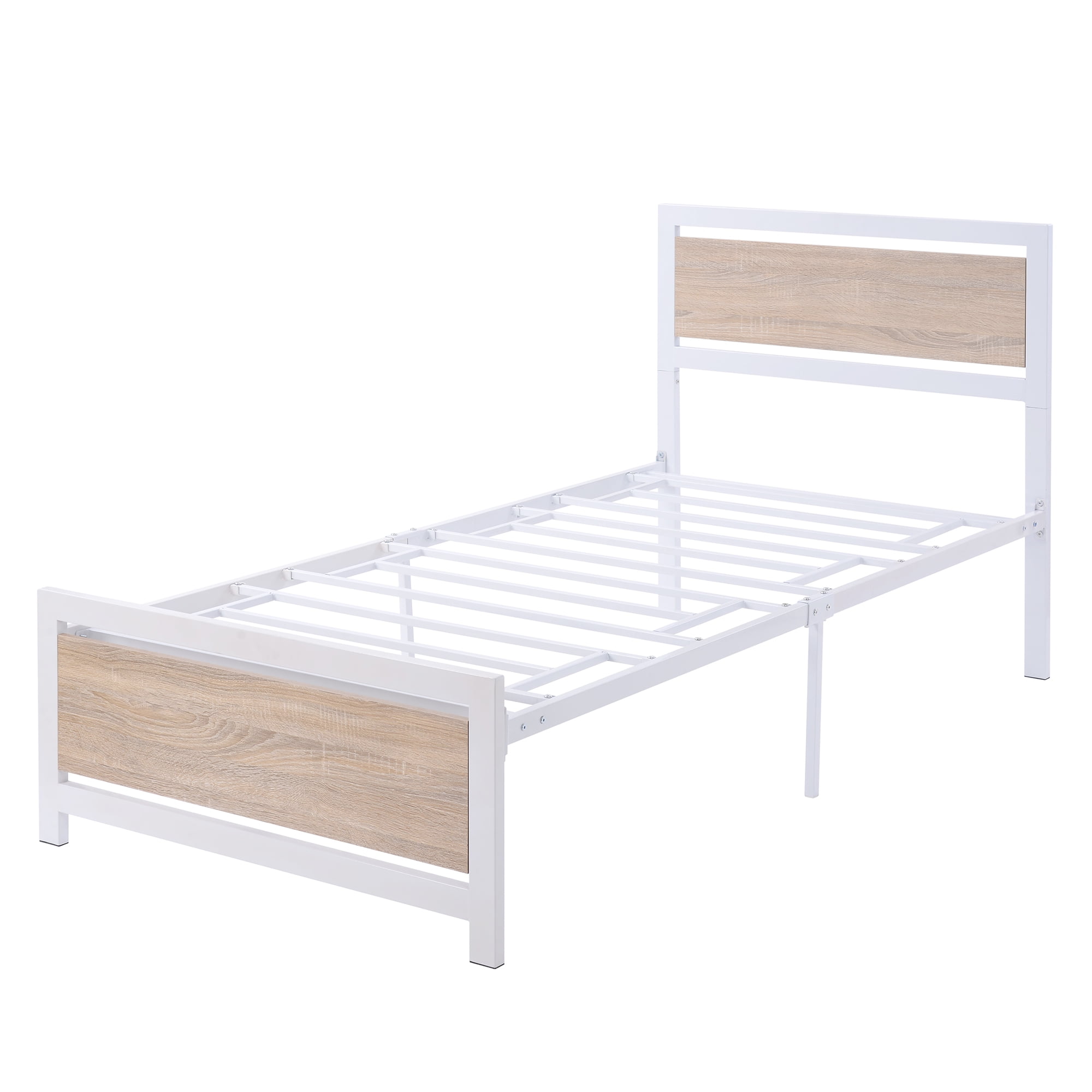 Metal And Wood Bed Frame With Headboard, Platform Bed Frame That Attaches To Headboard And Footboard