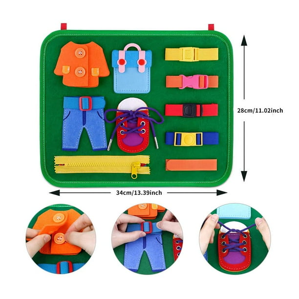 Tablero De Vestir De Madera Para Niños – Juguete Educativo De Habilidades Básicas Con Cremalleras, Cordones Y Hebillas, Portátil Para Viajes Y Guardería