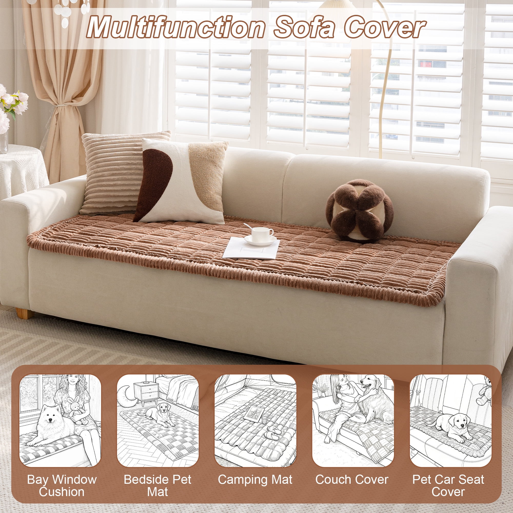 Sanmadrola Couch Cover Sofa Cover Slipcover Furniture Protector Washable Fuzzy Pet Couch Covers for Dog Cat Pet Non Slip 3 Cushion Couch Sofa Covers