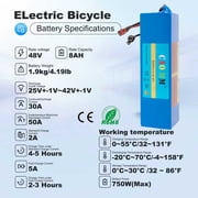 48V 8Ah Electric Bike Battery Replace Lithium Battery Tricycle 750W T Plug UL2271
